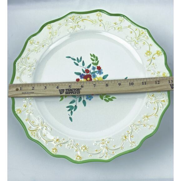 ANTHROPOLOGIE 13" Floral Scalloped Glazed Stoneware Stand - Picture 3 of 6